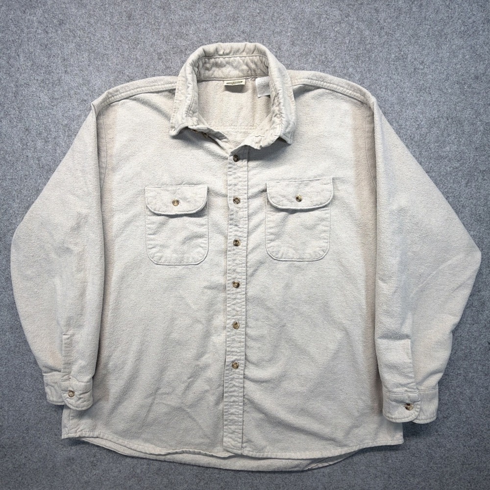 Vintage Five Brother Chamois Shirt Button 2XL Mens Long Sleeve Cream Solid